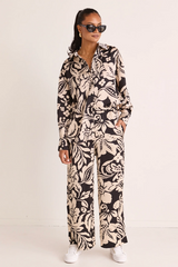 Among The Brave Lounging Black Baroque Satin Wide Leg Pants