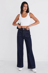 Among The Brave Zoey High Rise Wide Leg Pocket Jean - Indigo