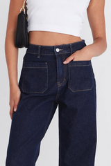 Among The Brave Zoey High Rise Wide Leg Pocket Jean - Indigo