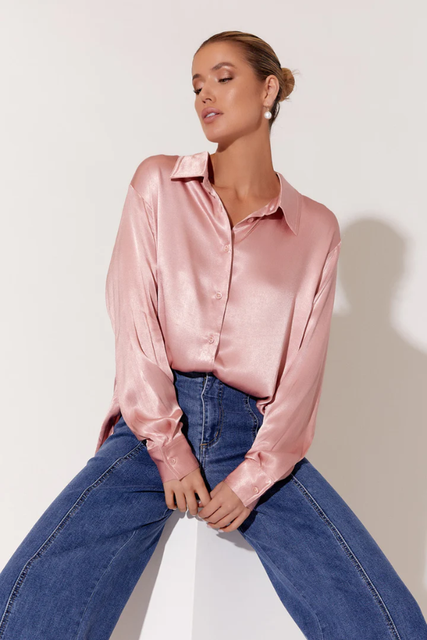 Adorne Brooklyn Satin Shirt - Pink
