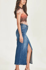 Junk Food Hazel Long Denim Skirt - BLUE