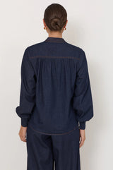 Adorne Vivi Lightweight Denim Top - Dark Denim
