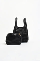 Adorne Woven Slouch Bucket Bag - Black