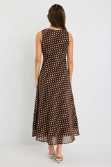 Among The Brave Infinity Sleeveless Bias Midi Dress - Chocolate Polka Dot