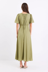 Among The Brave Meridian Flutter Sleeve Maxi Dress - Moss