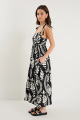 Among The Brave Nimbus Strap Maxi Dress - Black Ivory Leaf