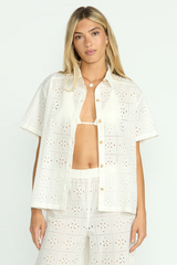 Billabong Eyelet Crush SS WVN Womens Shirt - SALT CRYSTAL