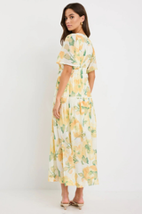 By Rosa Fluent Crinkle Flutter Sleeve Maxi Dress - Honey Floral