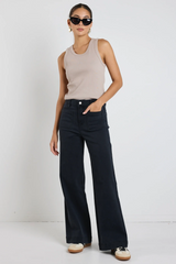 Among The Brave Zoey High Rise Wide Leg Pocket Jean - Black Denim