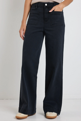 Among The Brave Zoey High Rise Wide Leg Pocket Jean - Black Denim