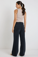 Among The Brave Zoey High Rise Wide Leg Pocket Jean - Black Denim