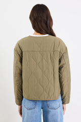 Stories Be Told Apex Collarless Quilted Puffer Jacket - Olive