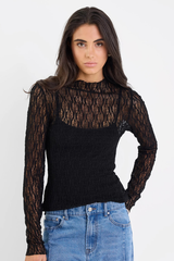Among The Brave Giving Lace LS Top - Black