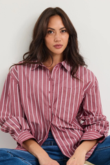 Stories Be Told You Got This Oversized Boyfriend Shirt - Burgundy Stripe