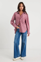 Stories Be Told You Got This Oversized Boyfriend Shirt - Burgundy Stripe