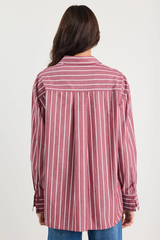 Stories Be Told You Got This Oversized Boyfriend Shirt - Burgundy Stripe