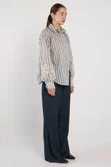 Fate & Becker Paloma Striped Embroidered Shirt - Blue Stripe