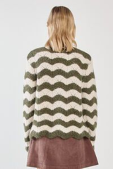 Sass Nikkita Wavy Stripe Knit - Cream/Olive Green