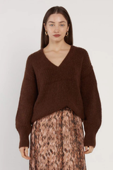 Fate & Becker Remy V-Neck Jumper - Chocolate Brown