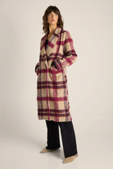 Fate & Becker Harlow Check Longline Coat - Pink Check
