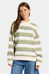Roxy Strictly Stripes Oversized Crewneck Top - OIL GREEN