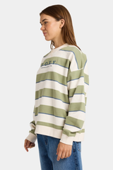 Roxy Strictly Stripes Oversized Crewneck Top - OIL GREEN