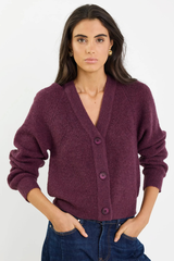 Stories Be told - Essence Plum V Neck Rib Knit Cardigan - Plum