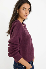 Stories Be told - Essence Plum V Neck Rib Knit Cardigan - Plum