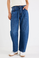 Stories Be Told Campus Tie Waist Barrel Jeans -