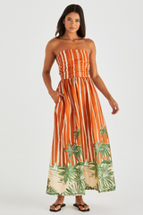 Sass Mina Strapless - Dress Palm Stripe Orange