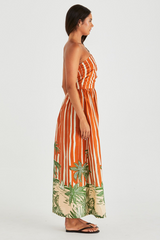 Sass Mina Strapless - Dress Palm Stripe Orange