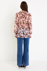 Among The Brave Odyssey Shirred Neck LS Top - Blush Choc Floral