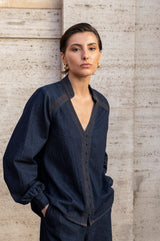 Adorne Vivi Lightweight Denim Top - Dark Denim