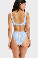 Roxy Flowers Wave Mid Waist Moderate Coverage Bikini Bottom - SKY BLUE