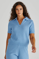 Sass Aubrie Knit Polo - Blue