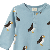 Nature Baby Henley Pyjama Suit - Puffin Print