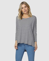 Betty Basics Milan 3/4 Top. Blue & White. New Zealand. Casual wear. Cotton.