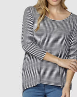 Betty Basics Milan 3/4 Top. Blue & White. New Zealand. Casual wear. Cotton.