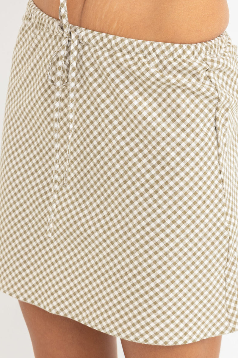 Rhythm Lola Check Bias Cut Mini Skirt - OLIVE