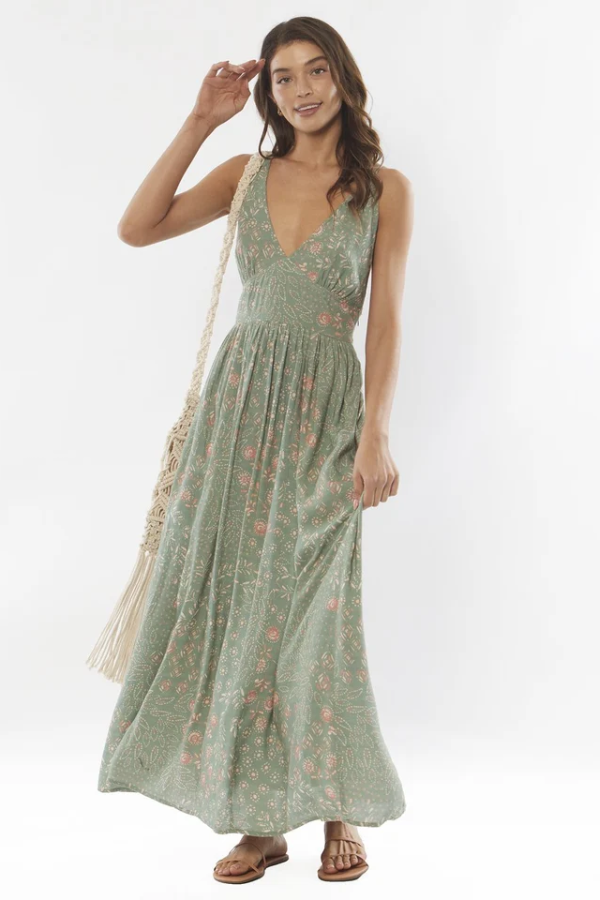 Amuse Cosi Bello Woven Maxi Dress - FERN GREEN