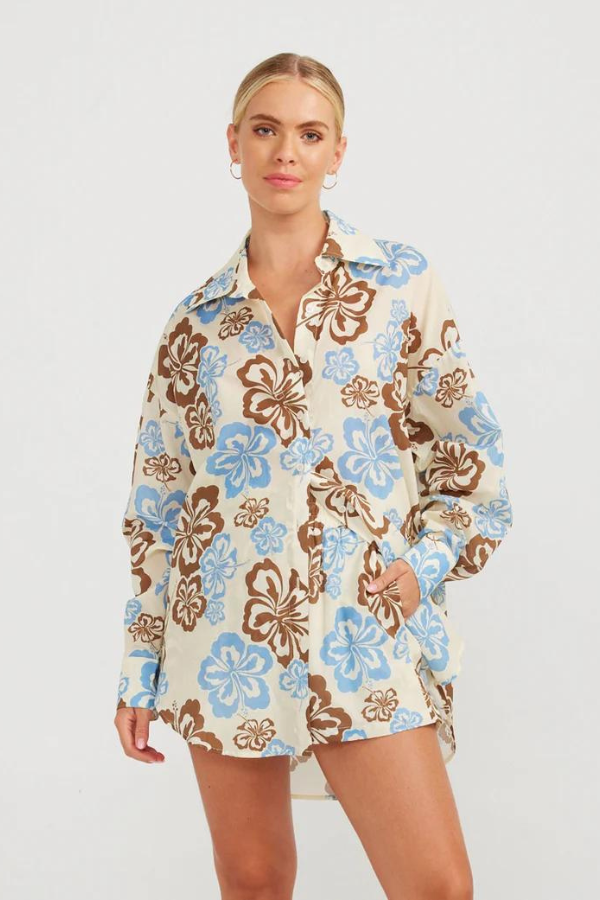 Charlie Holiday Maple Shirt - Cream Hibiscus