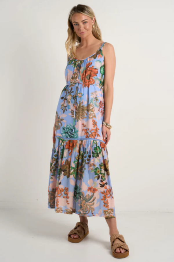 By Rosa Estela Blue Floral Strappy Floaty Maxi Dress - Blue Floral