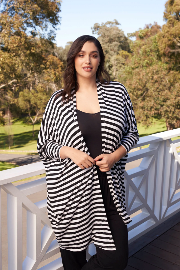 Betty Basics Margot Cardigan - Black/White Stripe