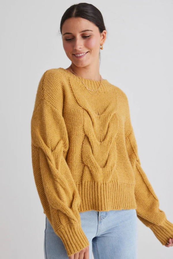 Stories Be Told Bonny Honey Cable Knit Jumper - Yellow
