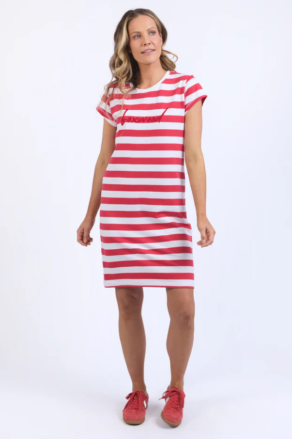 Foxwood Signature Stripe Tee Dress - Cayenne White Stripe