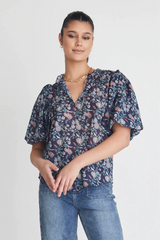 Ivy + Jack Promised Navy Floral Bubble Sleeve SS Top - Navy Floral