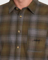 Billabong Script Flannel Mens Check Shirt - OLIVE