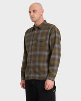 Billabong Script Flannel Mens Check Shirt - OLIVE