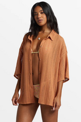 Billabong Largo Loose Knit Overshirt - TOFFEE