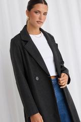 Stories Be Told Hideaway Fitted Double Breasted Coat - Charcoal